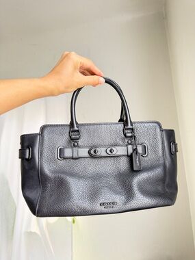 Coach Black Pebbled Leather Tote Satchel